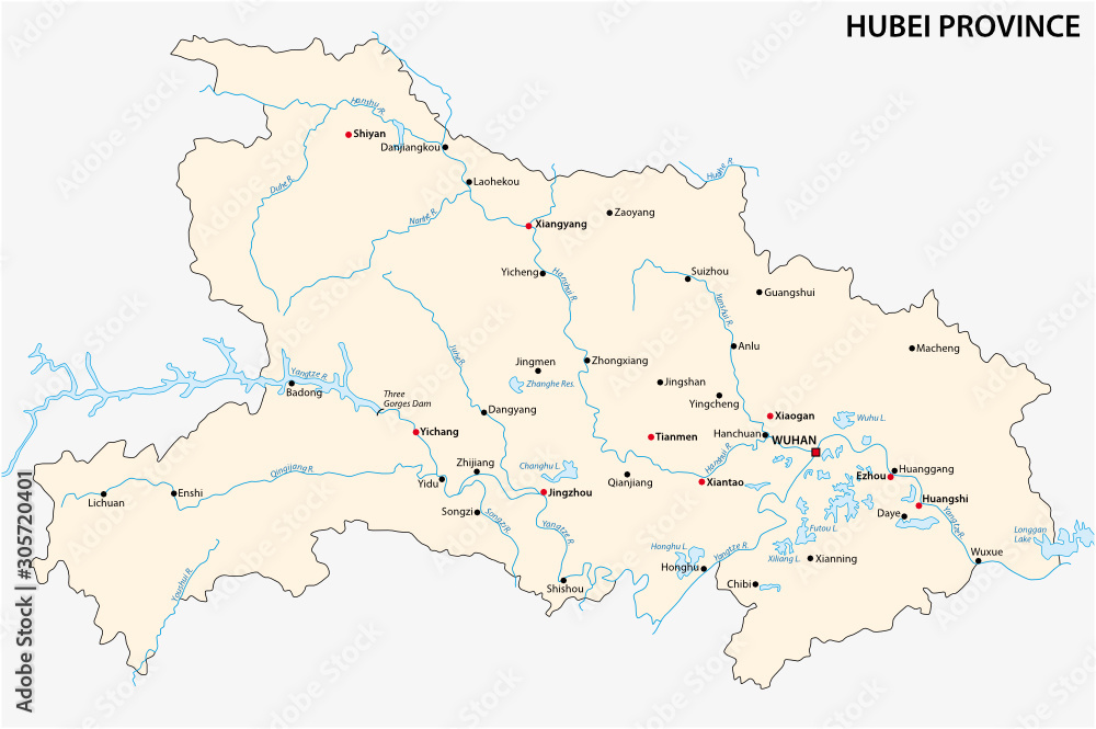 Map of Central China s Hubei Province, China
