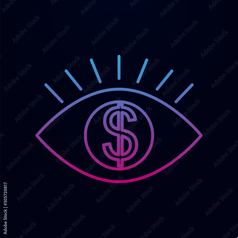 Human eye with dollar sign inside linear nolan icon. Simple thin line, outline vector of real estate icons for ui and ux, website or mobile application Human eye with dollar sign inside linear nolan icon. Simple thin line, outline vector of real estate icons for ui and ux, website or mobile application