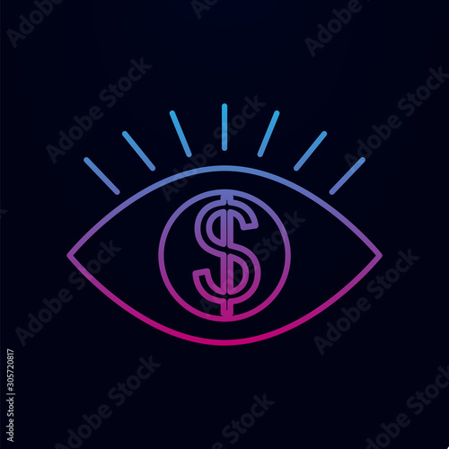 Human eye with dollar sign inside linear nolan icon. Simple thin line, outline vector of real estate icons for ui and ux, website or mobile application