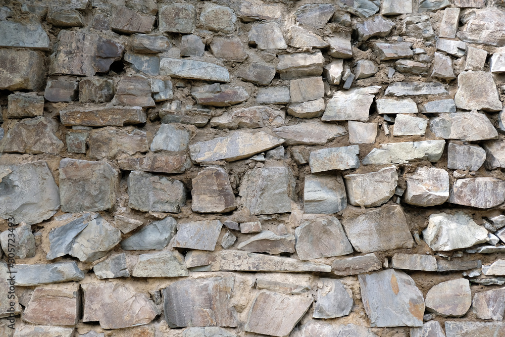 Wall from large stone texture basalt. Stone wall background. Large