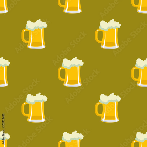 Beer issue seamless pattern design. Cartoon style mug with light beer. Vector illustration.