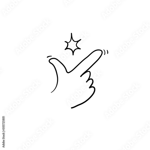 doodle snap finger like easy logo. concept of female or male make flicking fingers and popular gesturing. linear abstract trend simple okey logotype graphic design isolated hand drawn style