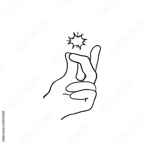 doodle snap finger like easy logo. concept of female or male make flicking fingers and popular gesturing. linear abstract trend simple okey logotype graphic design isolated hand drawn style