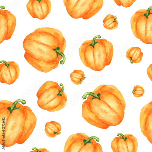Seamless pattern with bright watercolor peppers, hand-drawn for fabric decoration, printing and decorative paper, printing and design