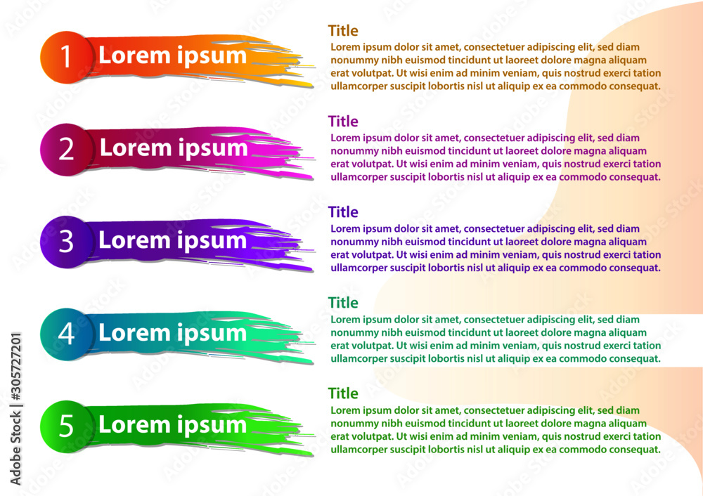 Colorful Five Section Infographic Layout with beautiful gradient color side ribbons Colorful Five Section Infographic Layout with beautiful gradient color side ribbons