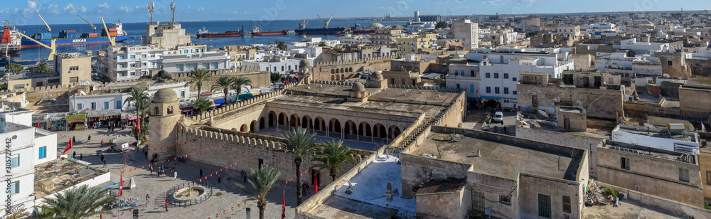 View at grande mosque and port of Sousse in Tunisia
