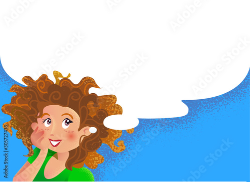 Cartoon style dreaming young girl. Vector illustration.