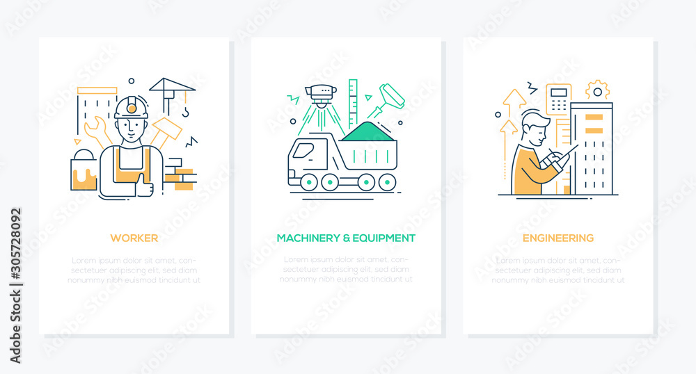 Construction industry - line design style banners set