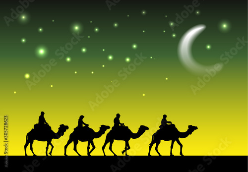 Poster for muslim holiday of sacrifice "Eid Al Adha". Vector illustration.