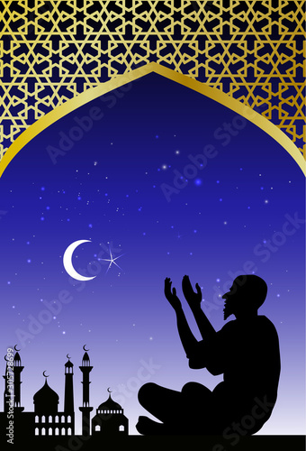 Poster for muslim holiday of sacrifice "Eid Al Adha". Vector illustration.