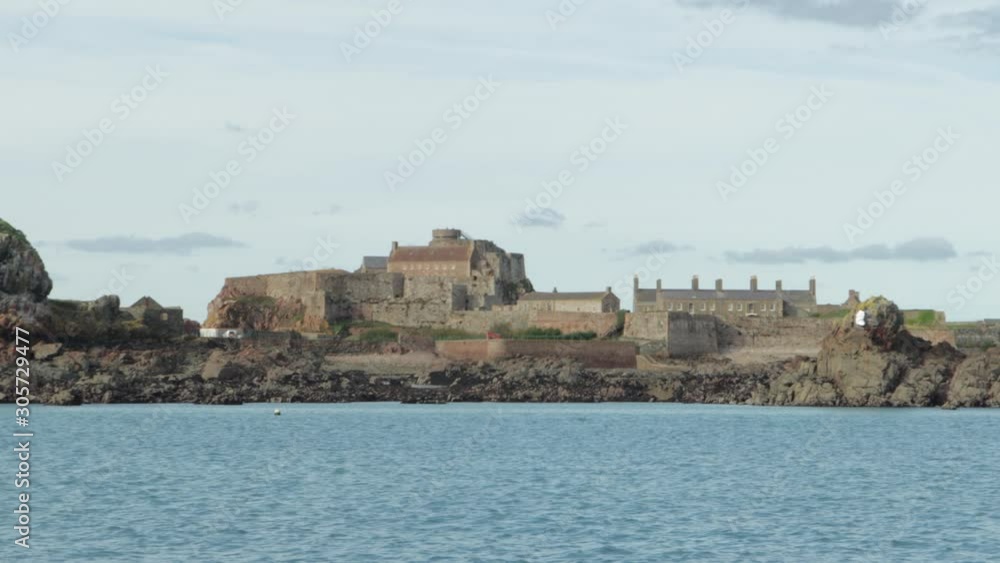 Jersey - The famous Island of Elizabeth castle - Wide shot Jersey - The famous Island of Elizabeth castle - Wide shot