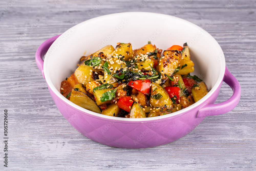 Grilled vegetables served in Kazan with sesame Grilled vegetables served in Kazan with sesame