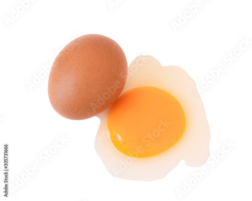 close-up one egg chicken isolated on white background