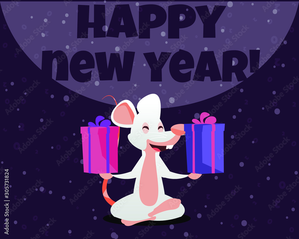 White Rat. Chinese New Year. Year of the rat. Lucky mouse vector illustration