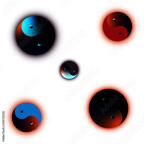 Yin-Yang with 5 different in shades of multicolours in white background,  Vector illustration, Yin and Yang symbol of harmony and balance