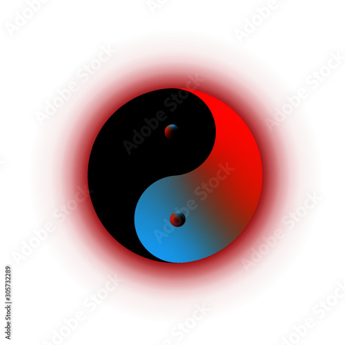 Yin-Yang multicolours with dark grey aura in black background,  Vector illustration, Yin and Yang symbol of harmony and balance