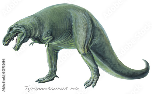 TYRANNOSAURUS REX. One of the largest flesh-eating dinosaurs. About 18ft  5-5m  high and 50ft  15m  long. Upper Cretaceous  about 70 million years ago.  No. 7 in a series of eight. 