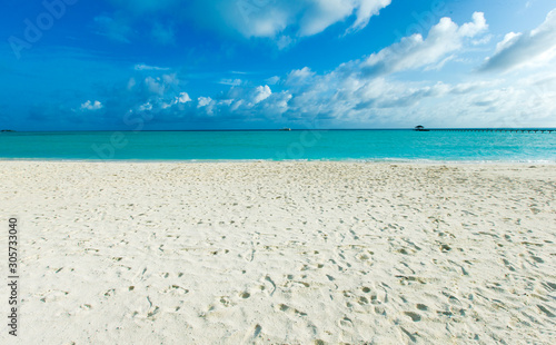 Fototapeta Naklejka Na Ścianę i Meble -  tropical Maldives island with white sandy beach and sea.