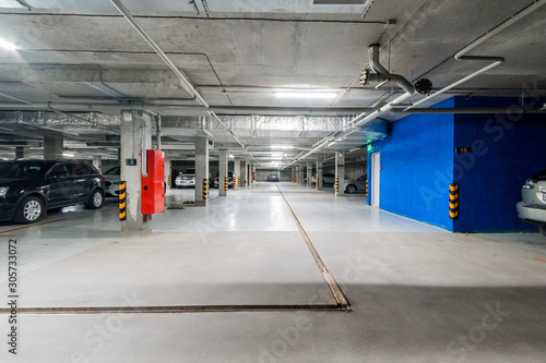 Russia, Moscow- July 08, 2019: interior room apartment. standard repair decoration in hostel. bright modern car garage. public place, staircase