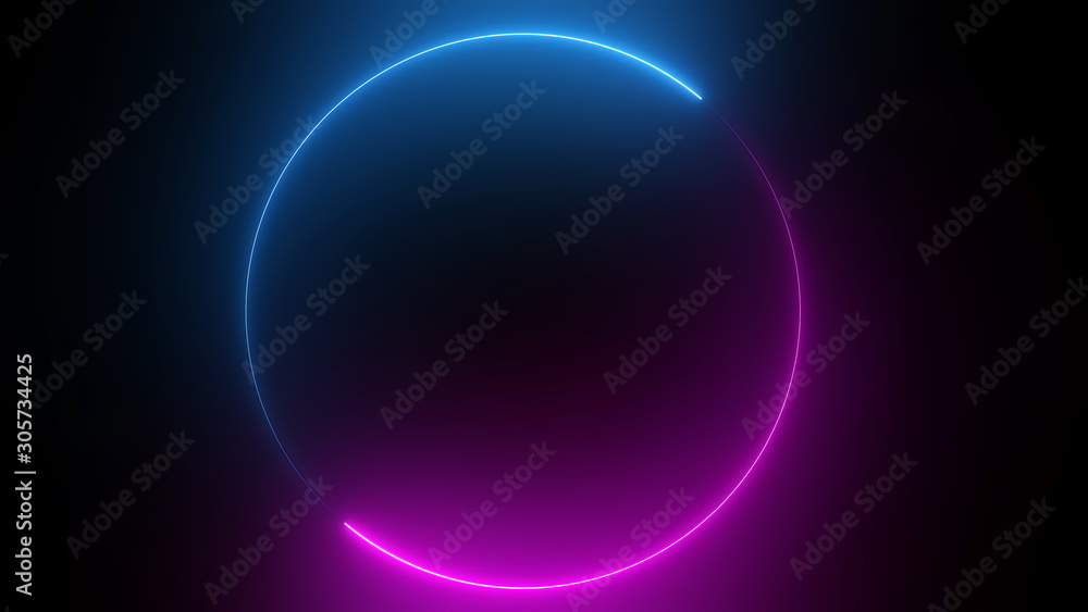 3D rendering of an abstract bright neon round frame. Laser technology background design 3D rendering of an abstract bright neon round frame. Laser technology background design
