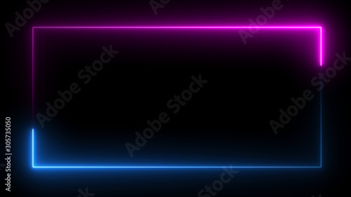 3D rendering of an abstract bright neon rectangular frame. Laser technology background design © Vitaly