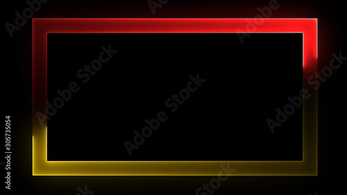 3D rendering of an abstract bright neon rectangular frame. Laser technology background design