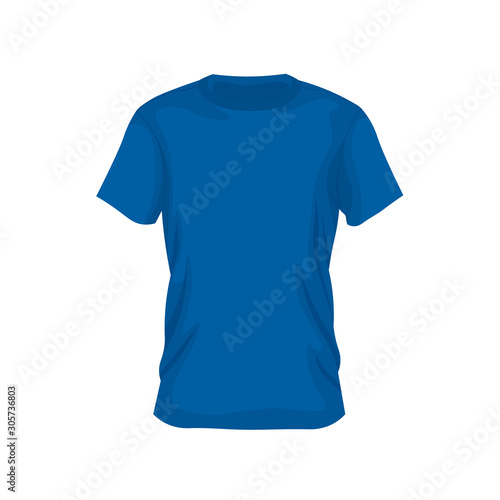 Men's blue t-shirt with short sleeve in front views. Vector illustration.