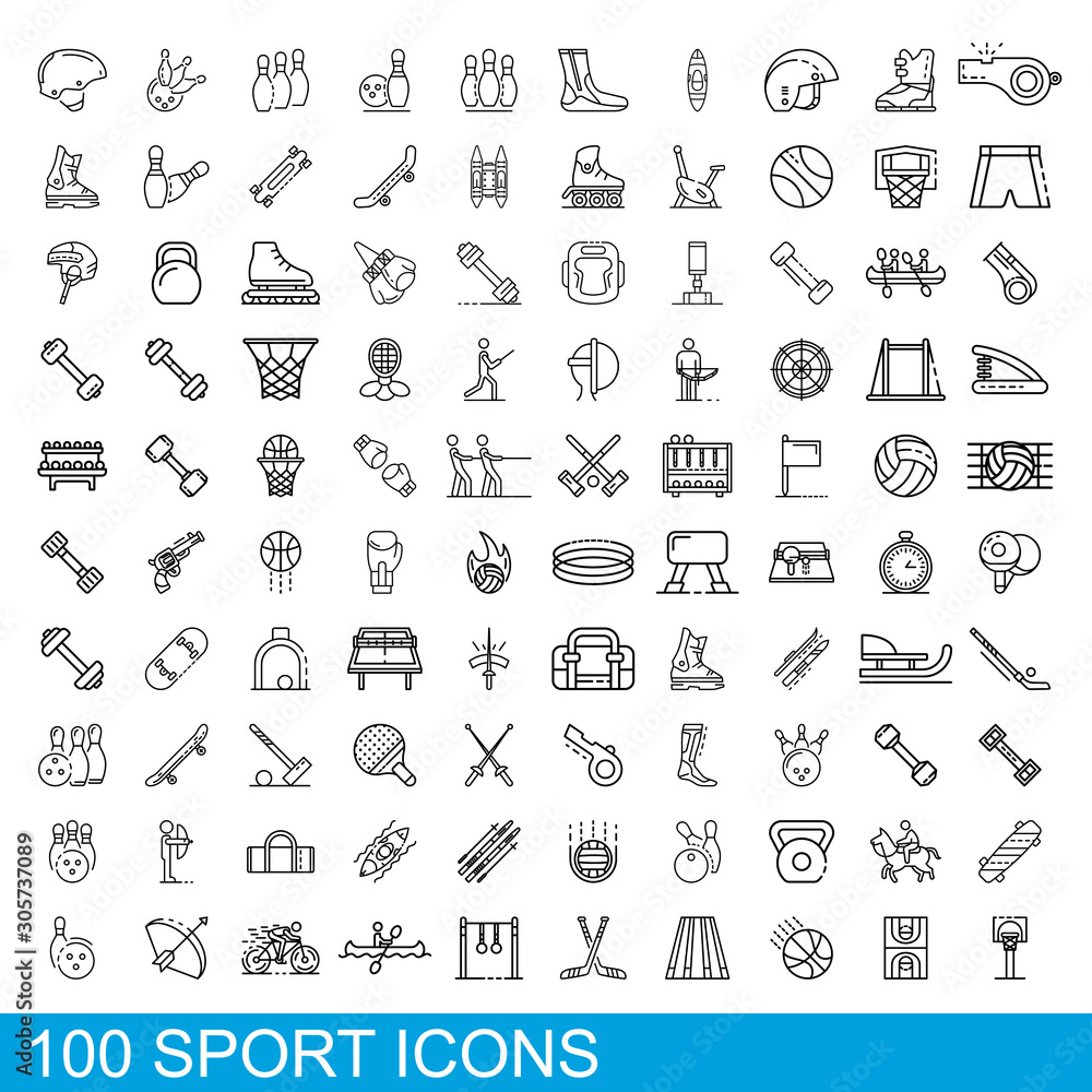 100 sport icons set. Outline illustration of 100 sport icons vector set isolated on white background 100 sport icons set. Outline illustration of 100 sport icons vector set isolated on white background