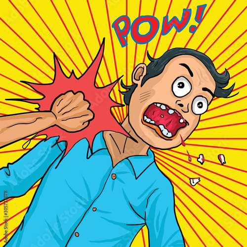 Man get punch, retro style cartoon