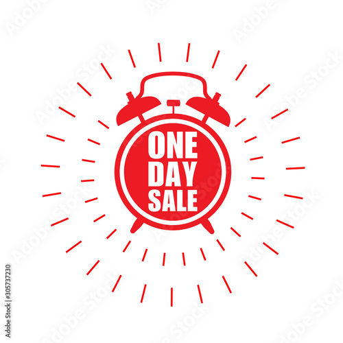 One day sale sticker - sale label with ringing alarm clock and haste call