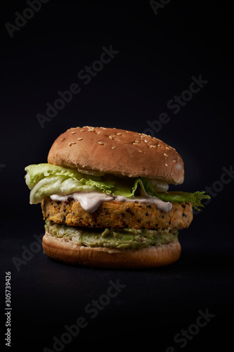 vegan burger with chick pea pattie
