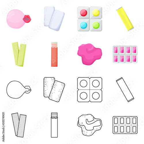 Vector design of bubblegum and product symbol. Collection of bubblegum and dental vector icon for stock.