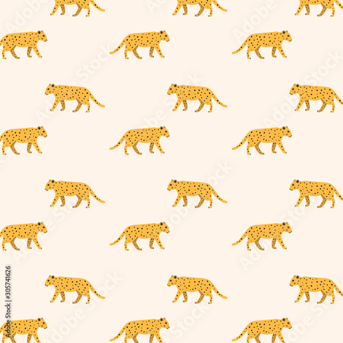 Ornament with leopards. Vector pattern in scandinavian style. Cartoon Leopard Illustrations