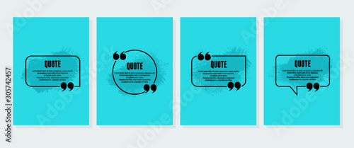Quote frames blank templates set. Text in brackets, citation empty speech bubbles, quote bubbles. Textbox isolated on color background. Vector illustration