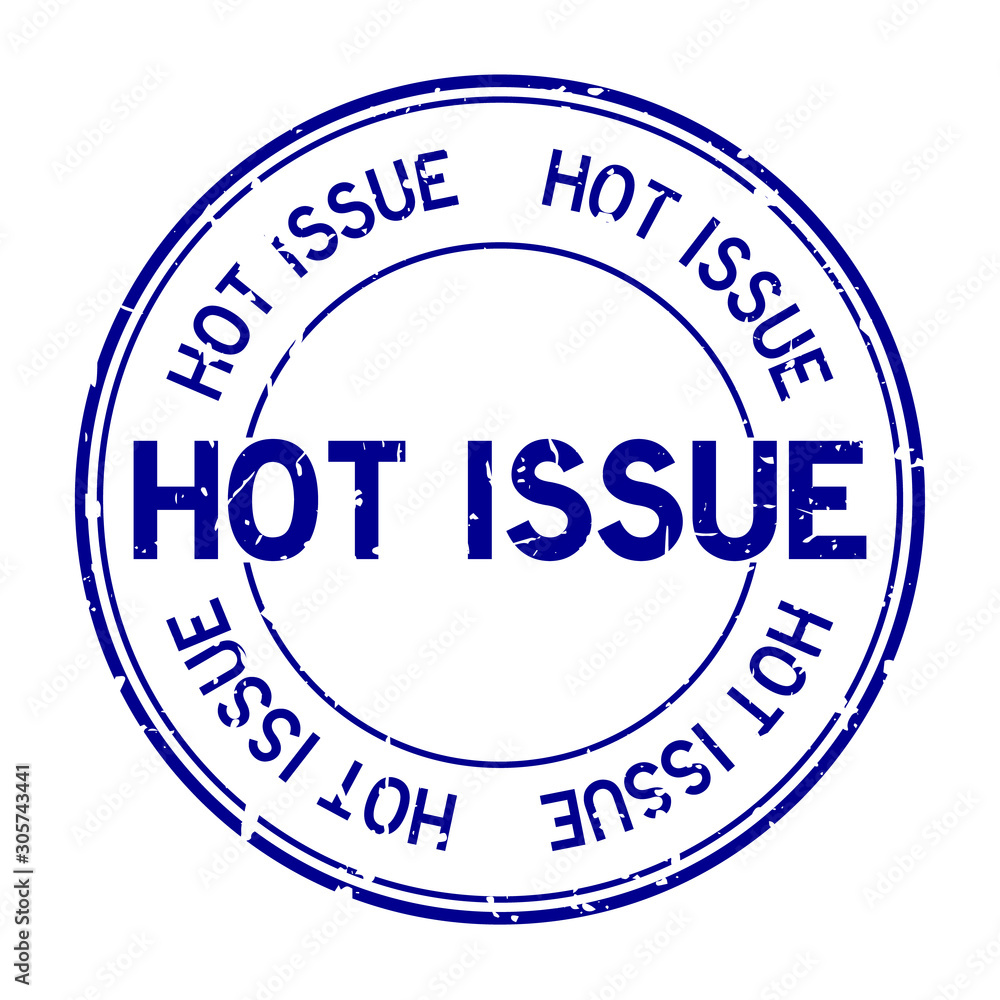 Grunge blue hot issue word round rubber seal stamp on white background Grunge blue hot issue word round rubber seal stamp on white background