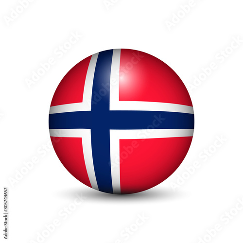Flag of Norway in the form of a ball isolated on white background.