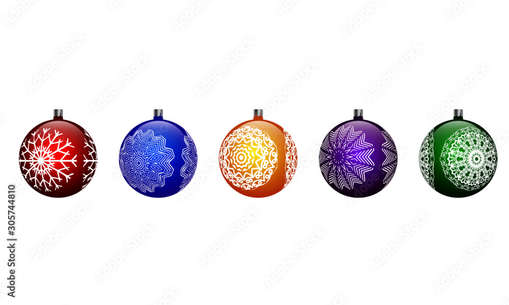 Set of 5 christmas balls with snowflakes Set of 5 christmas balls with snowflakes