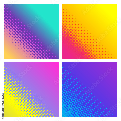 Angular Colorful halftone gradients. Minimal design. Suitable for banner, poster, cover, brochures, flyers.