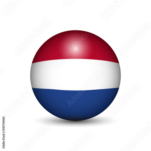 Flag of Netherlands in the form of a ball isolated on white background.