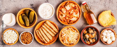 Photos Fermented food, probiotics, top view