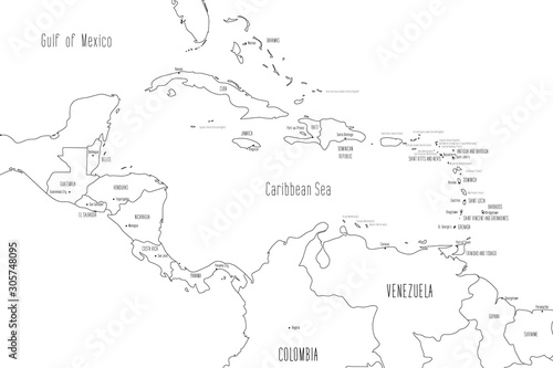 Map of Central America and Caribbean. Handdrawn doodle style. Vector illustration