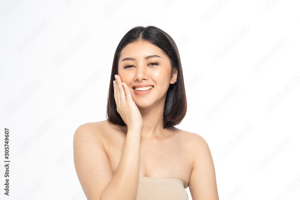 Beautiful Young Asian Woman short hair with Clean Fresh Skin. Face care, Facial treatment, Cosmetology, beauty and healthy skin and cosmetic ideas concept. Beautiful Young Asian Woman short hair with Clean Fresh Skin. Face care, Facial treatment, Cosmetology, beauty and healthy skin and cosmetic ideas concept.