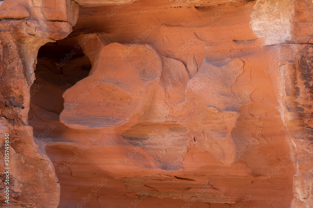 Eroded red sandstone rock formation in Valley of Fire State Park, Nevada