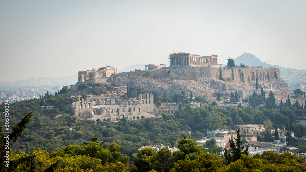 The Acropolis, Parthenon and Herodes theater as viewed from Filippapis Hill