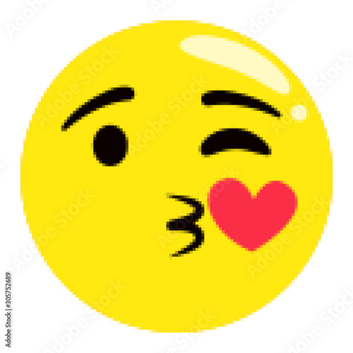 Kissing emoji vector, isolated emoticon winking and sending kiss flat style. Happy yellow face with heart and closed eye, character in love. Lovely feelings of bald head expressing sweet emotions