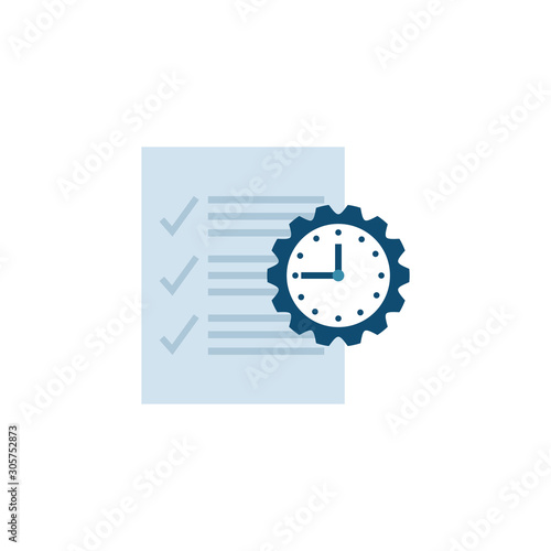 document with clock in gear shape flat style