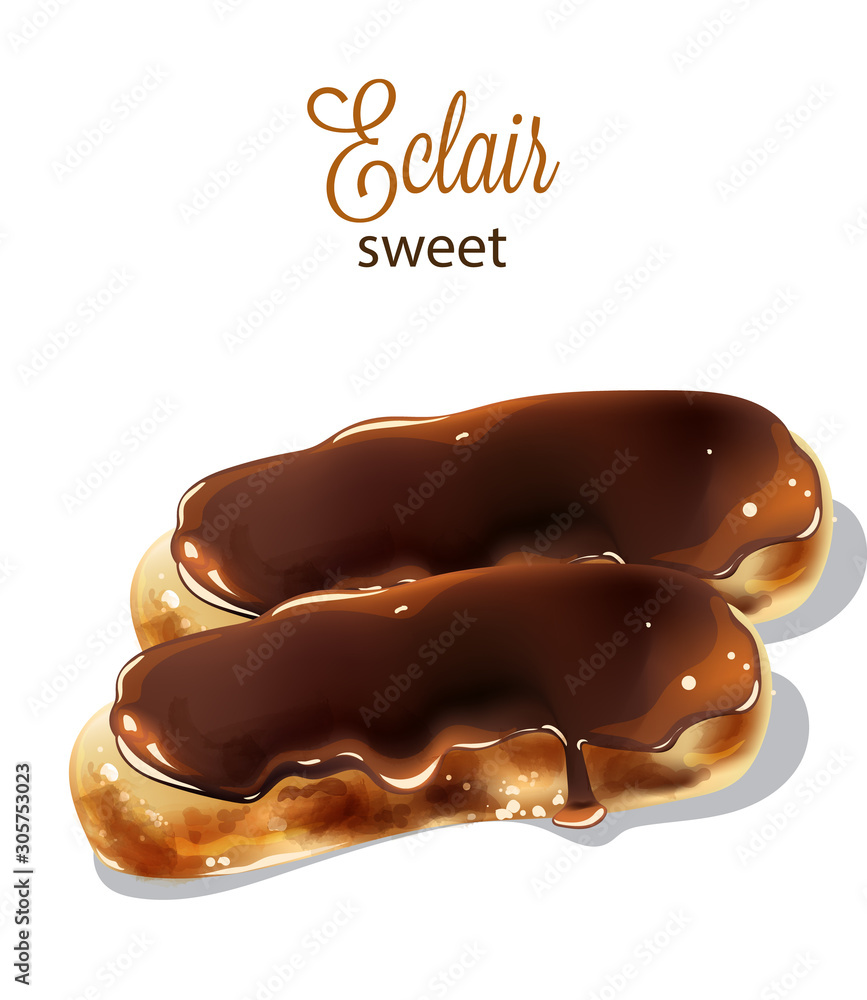Sweet eclairs with chocolate glaze on top. Isolated Sweet eclairs with chocolate glaze on top. Isolated