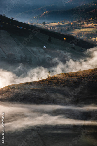 Rural foggy nature landscap...