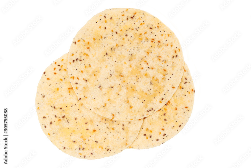 Pitta bread with seeds isolated on white Pitta bread with seeds isolated on white