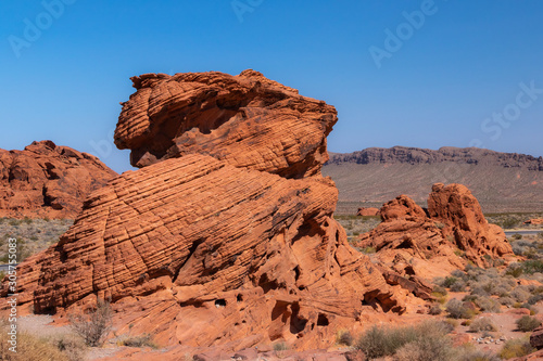 Red sandstone rock formations in Valley of Fire State Park, Nevada that resemble beehives